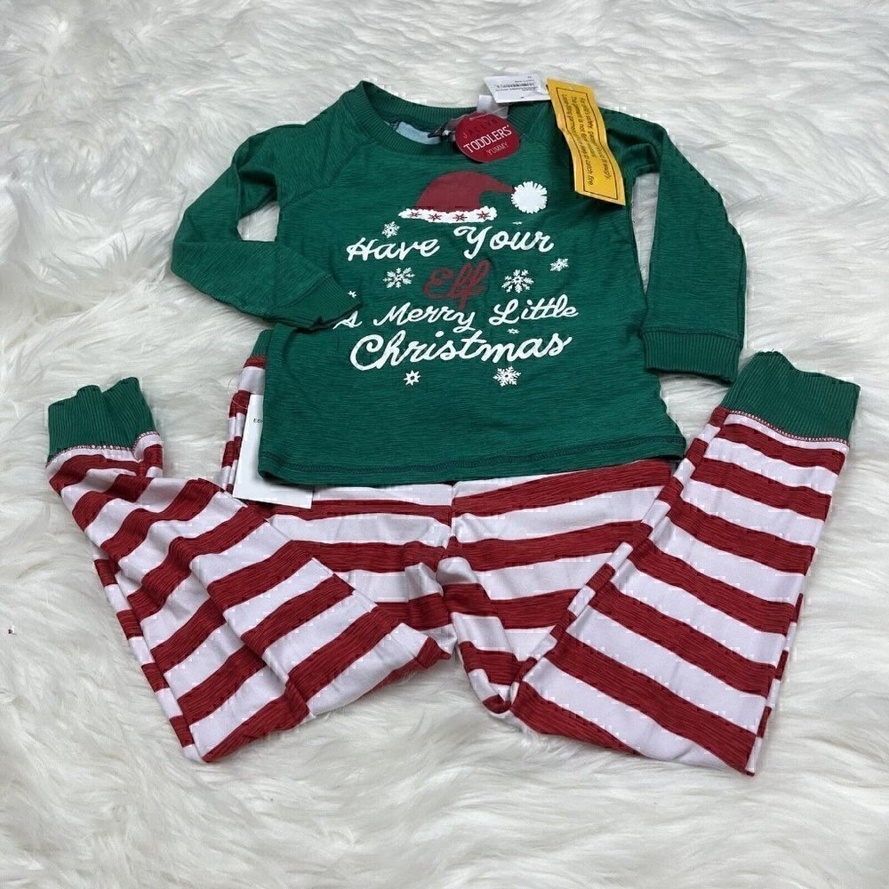 NEW JACLYN YUMMY Toddler's Size 3T Elf Merry Christmas 2pc Pajama Set